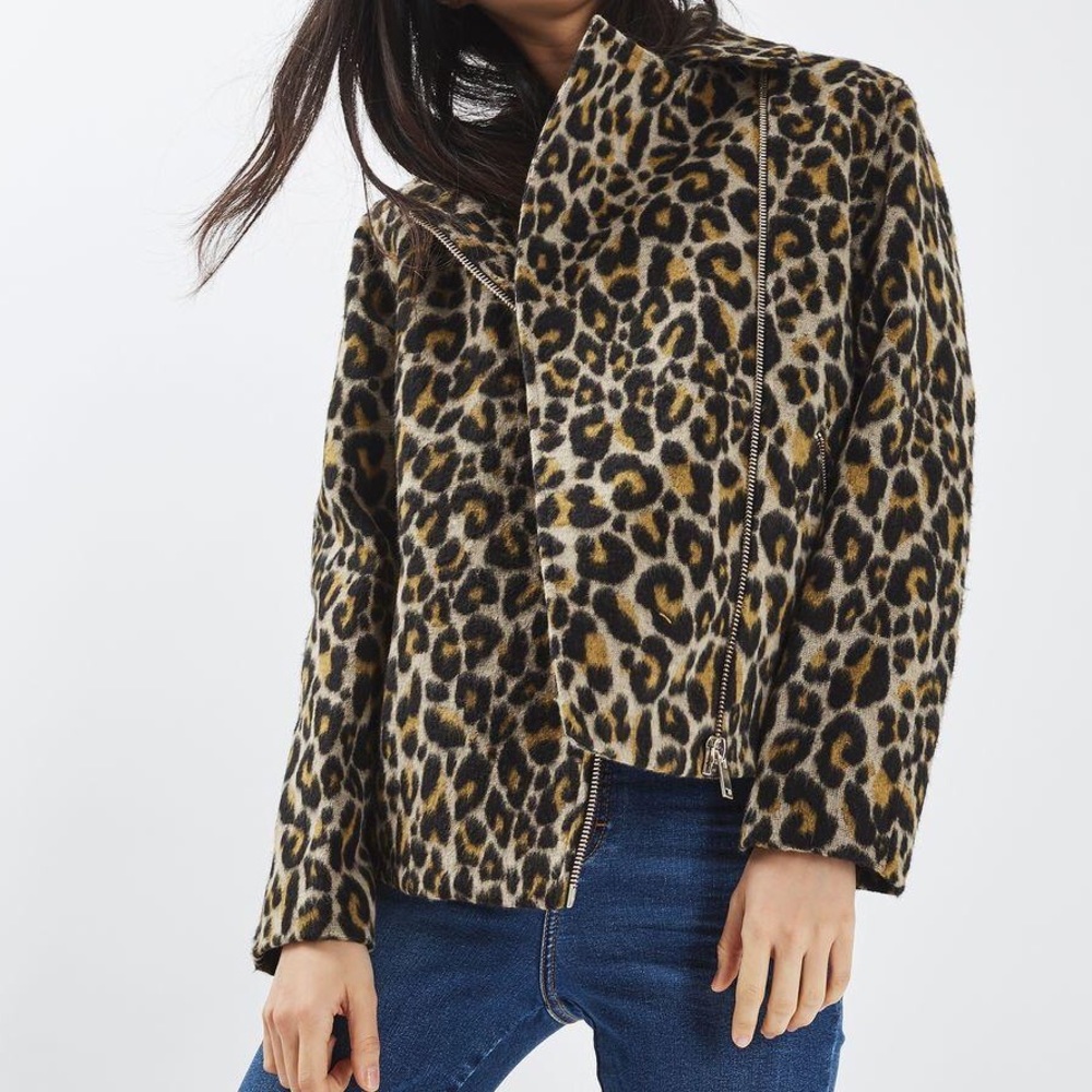 Topshop animal print biker jacket